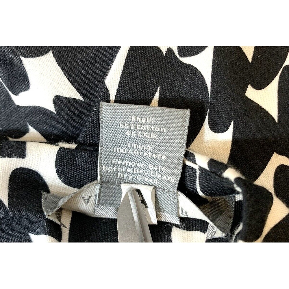 Ann Taylor Skirt Womens 6 Silk Black White Pencil Straight Geo Print w/Red Belt - Picture 8 of 10